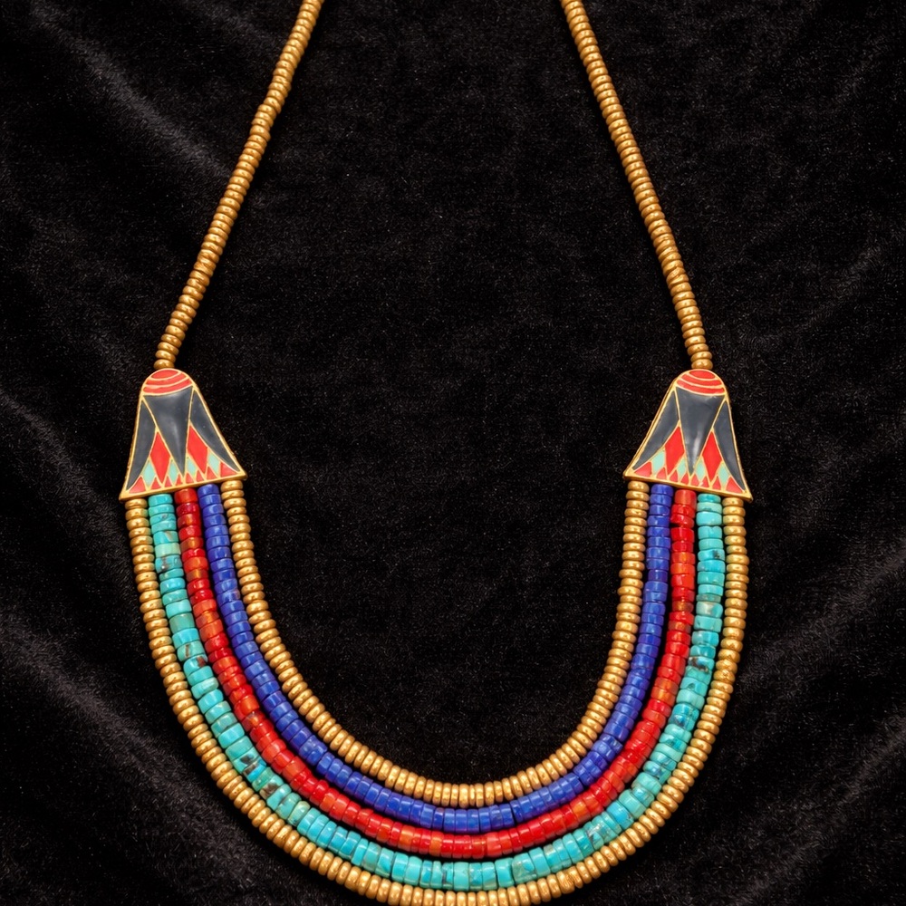 Vintage MMA Egyptian Revival Necklace: Gold Lotus, Lapis, Turquoise